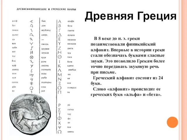 В 8 веке до н. э. греки позаимствовали финикийский алфавит. Впервые