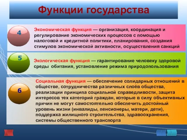 Функции государства Экономическая функция — организация, координация и регулирование экономических процессов