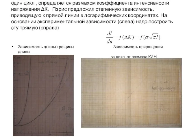 Расстояние, на которое усталостная трещина распространяется за один цикл , определяется