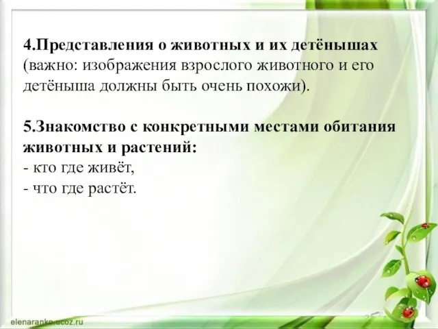 4.Представления о животных и их детёнышах (важно: изображения взрослого животного и