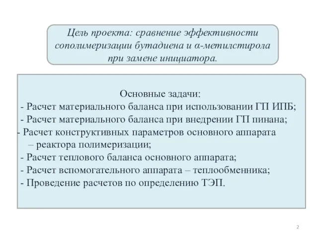 Цель проекта: сравнение эффективности сополимеризации бутадиена и α-метилстирола при замене инициатора.