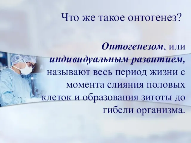 Что же такое онтогенез? Онтогенезом, или индивидуальным развитием, называют весь период