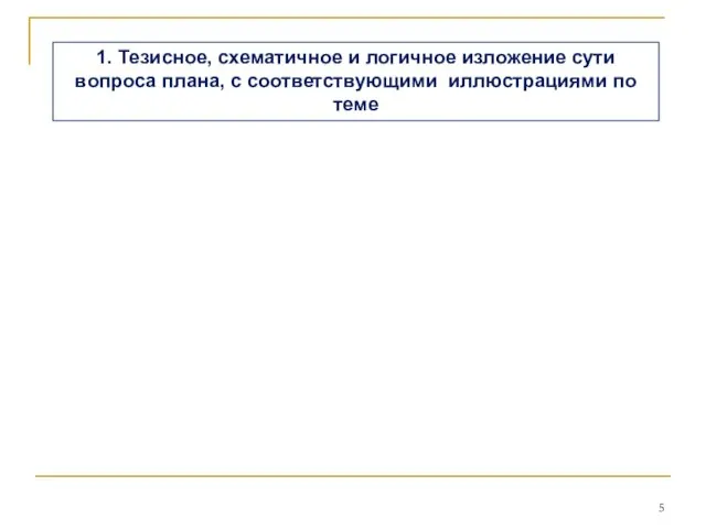 1. Тезисное, схематичное и логичное изложение сути вопроса плана, с соответствующими иллюстрациями по теме