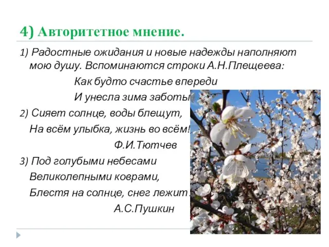 4) Авторитетное мнение. 1) Радостные ожидания и новые надежды наполняют мою