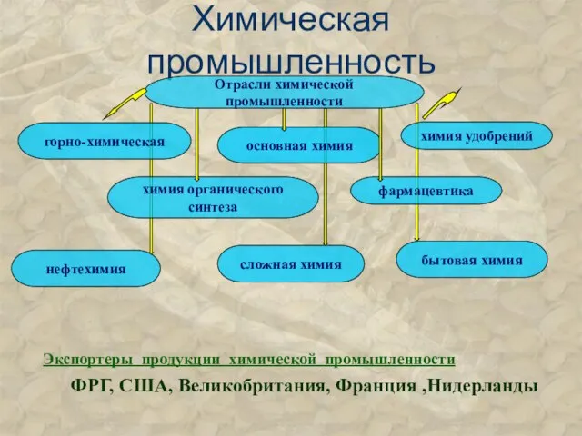 Химическая промышленность Отрасли химической промышленности горно-химическая основная химия химия удобрений химия