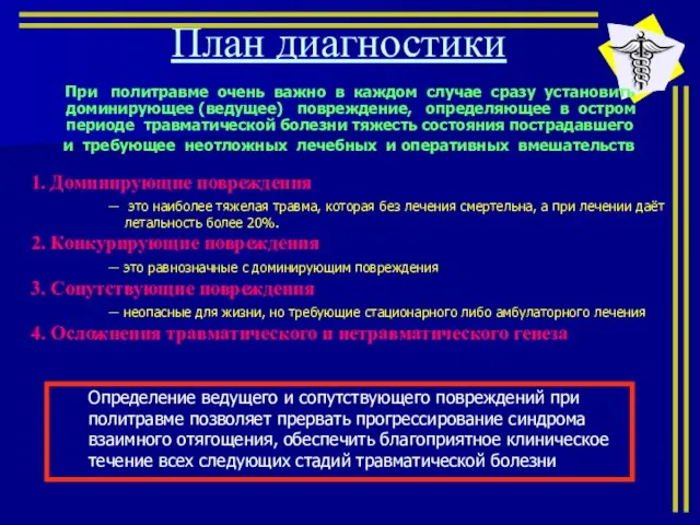 При политравме очень важно в каждом случае сразу установить доминирующее (ведущее)