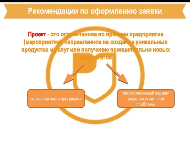 Рекомендации по оформлению заявки Проект - это ограниченное во времени предприятие