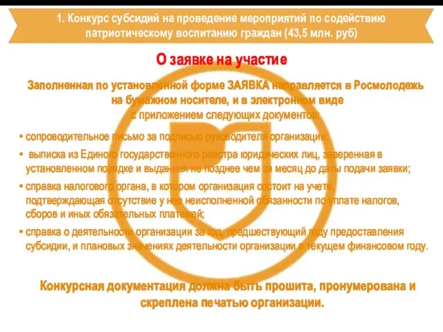 1. Конкурс субсидий на проведение мероприятий по содействию патриотическому воспитанию граждан