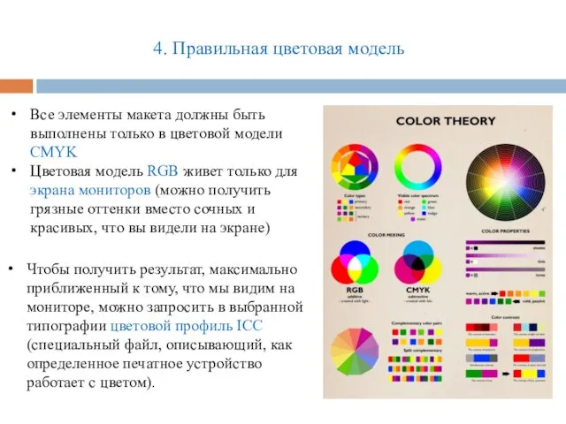 4. Правильная цветовая модель Все элементы макета должны быть выполнены только