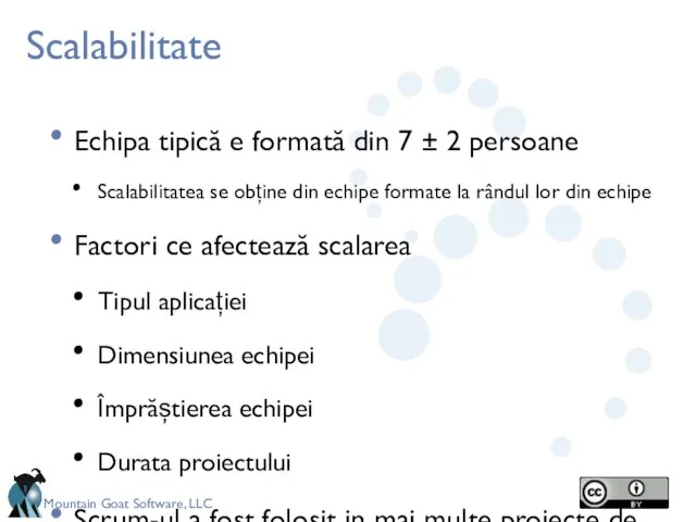 Scalabilitate Echipa tipică e formată din 7 ± 2 persoane Scalabilitatea