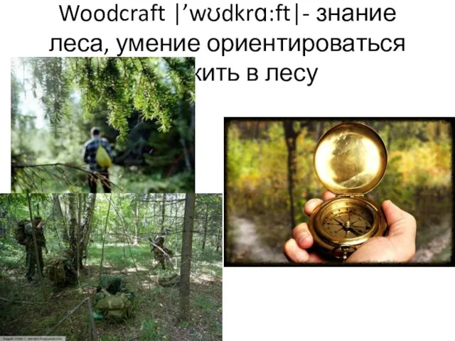 Woodcraft |’wʊdkrɑ:ft|- знание леса, умение ориентироваться или жить в лесу