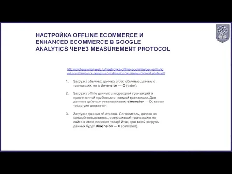 http://professional-web.ru/nastroyka-offline-ecommerce-i-enhanced-ecommerce-v-google-analytics-cherez-measurement-protocol/ Загрузка обычных данных order, обычные данные о транзакции, но с