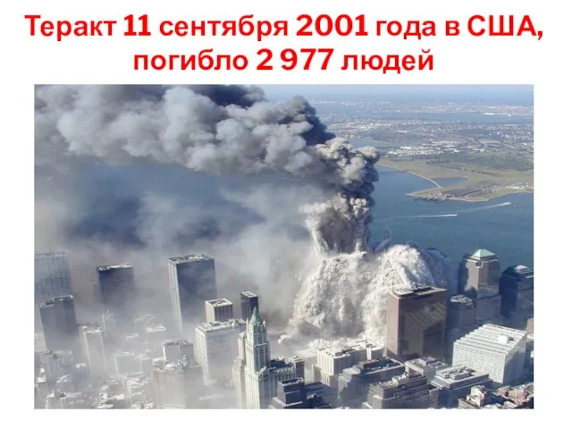 Теракт 11 сентября 2001 года в США, погибло 2 977 людей