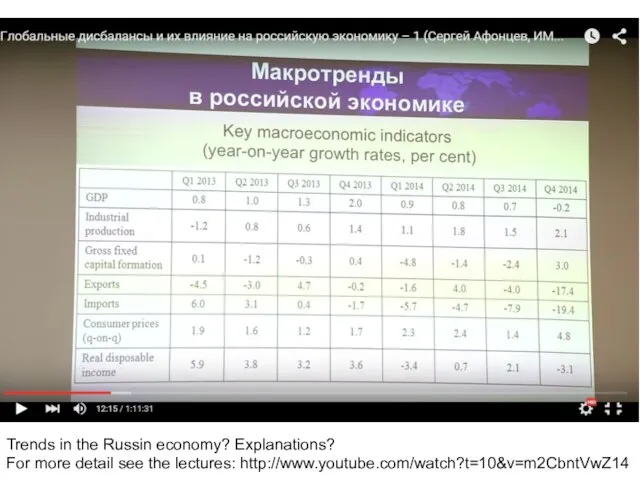 Trends in the Russin economy? Explanations? For more detail see the lectures: http://www.youtube.com/watch?t=10&v=m2CbntVwZ14