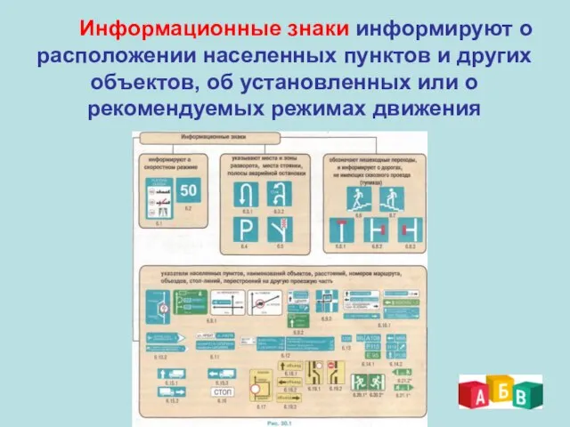 Информационные знаки информируют о расположении населенных пунктов и других объектов, об