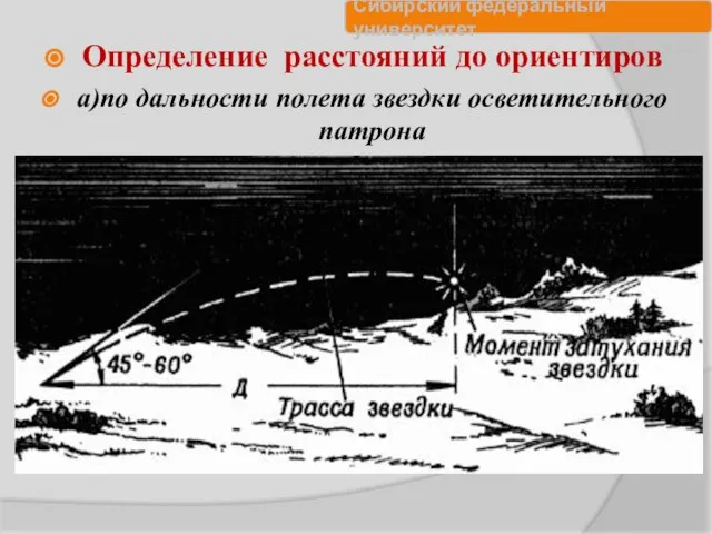 Определение расстояний до ориентиров а)по дальности полета звездки осветительного патрона