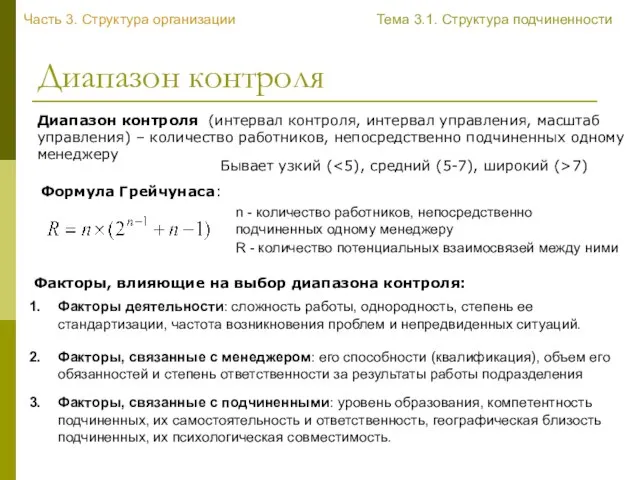 Диапазон контроля Диапазон контроля (интервал контроля, интервал управления, масштаб управления) –