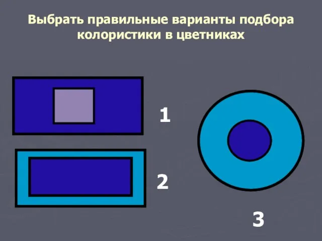 Выбрать правильные варианты подбора колористики в цветниках 1 2 3