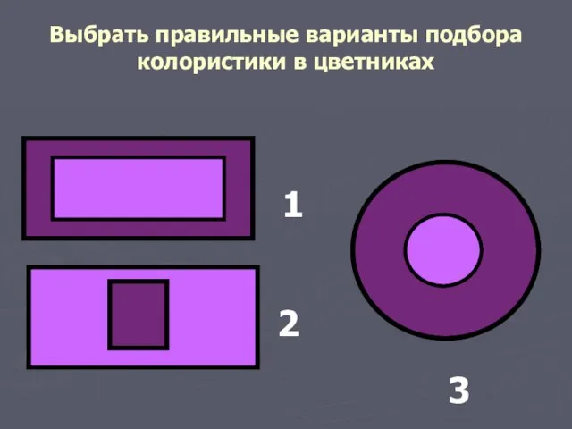 Выбрать правильные варианты подбора колористики в цветниках 1 2 3