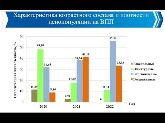 Характеристика возрастного состава и плотности ценопопуляции на ВПП