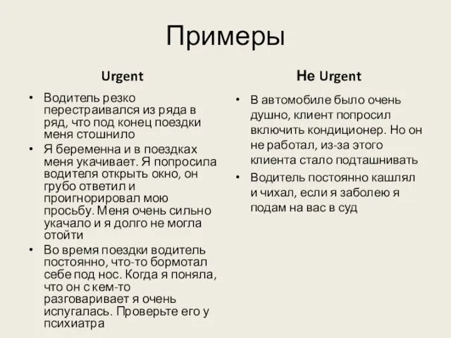 Примеры Urgent Водитель резко перестраивался из ряда в ряд, что под