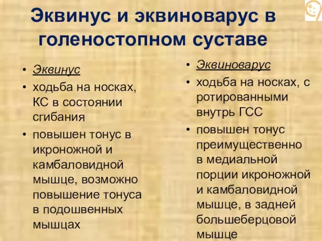 Эквинус и эквиноварус в голеностопном суставе Эквинус ходьба на носках, КС