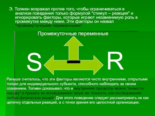 Э. Толмен возражал против того, чтобы ограничиваться в анализе поведения только