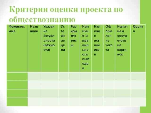 Критерии оценки проекта по обществознанию