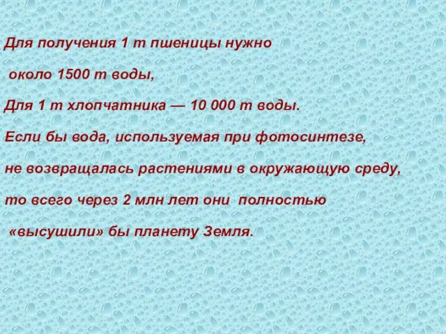 Для получения 1 т пшеницы нужно около 1500 т воды, Для