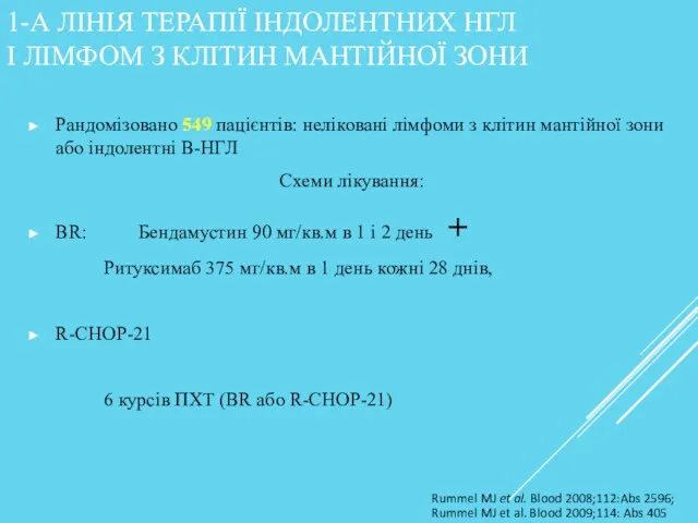 1-А ЛІНІЯ ТЕРАПІЇ ІНДОЛЕНТНИХ НГЛ І ЛІМФОМ З КЛІТИН МАНТІЙНОЇ ЗОНИ