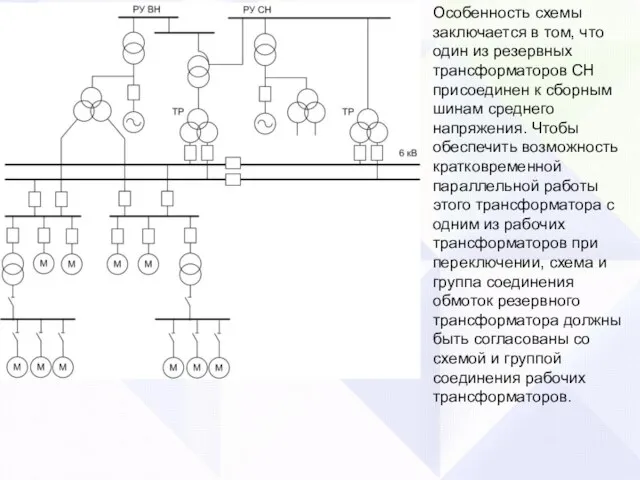 Особенность схемы заключается в том, что один из резервных трансформаторов СН