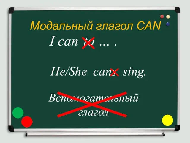 I can Модальный глагол CAN to … . Вспомогательный глагол He/She cans sing.