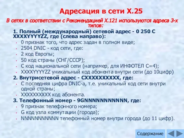 Адресация в сети X.25 В сетях в соответствии с Рекомендацией Х.121