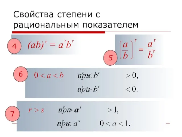 Свойства степени с рациональным показателем 4 5 7 6