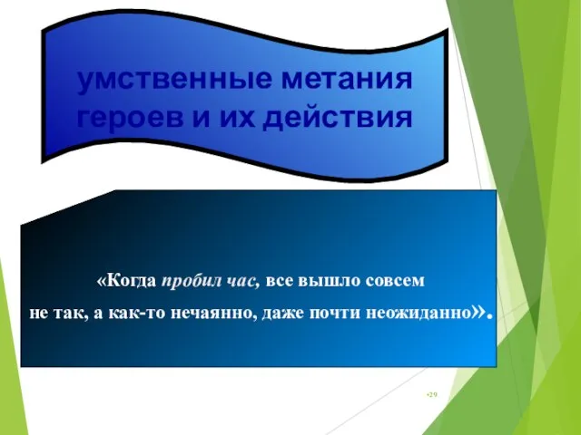 умственные метания героев и их действия «Когда пробил час, все вышло