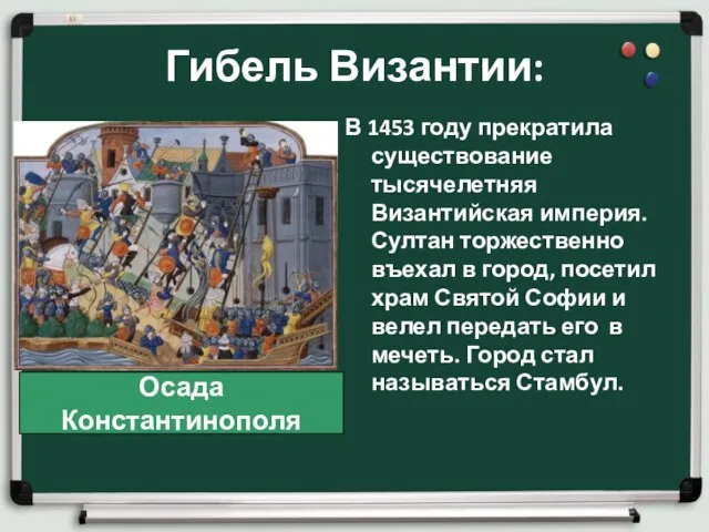 Гибель Византии: В 1453 году прекратила существование тысячелетняя Византийская империя. Султан