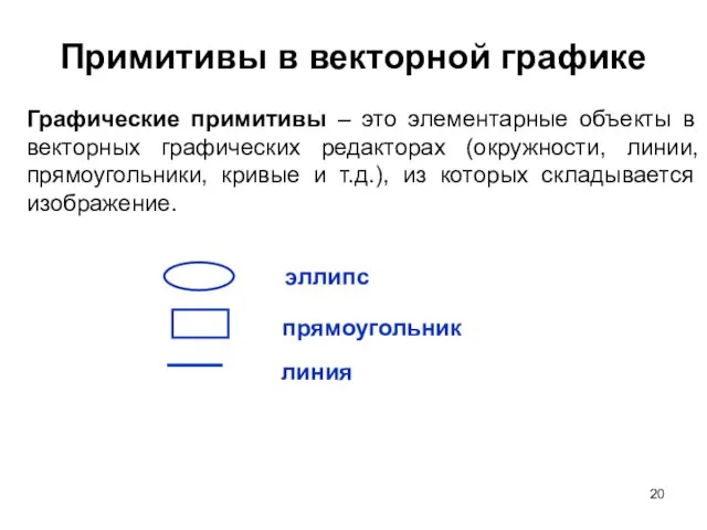 Примитивы в векторной графике линия Графические примитивы – это элементарные объекты