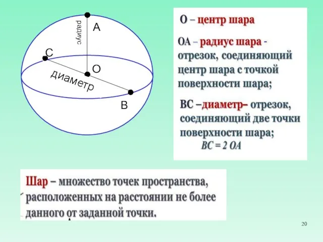 О А диаметр радиус С В