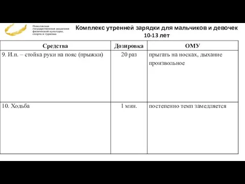 Комплекс утренней зарядки для мальчиков и девочек 10-13 лет