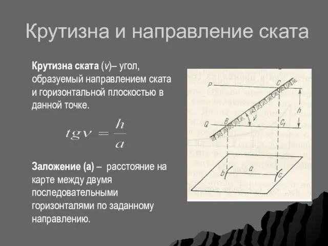 Крутизна и направление ската Крутизна ската (ν)– угол, образуемый направлением ската