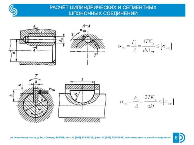 РАСЧЁТ ЦИЛИНДРИЧЕСКИХ И СЕГМЕНТНЫХ ШПОНОЧНЫХ СОЕДИНЕНИЙ