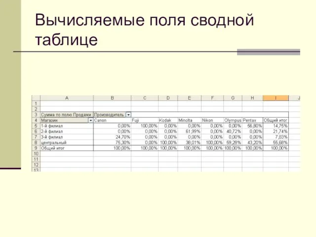 Вычисляемые поля сводной таблице