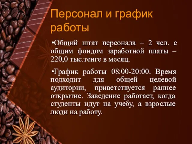 Общий штат персонала – 2 чел. с общим фондом заработной платы