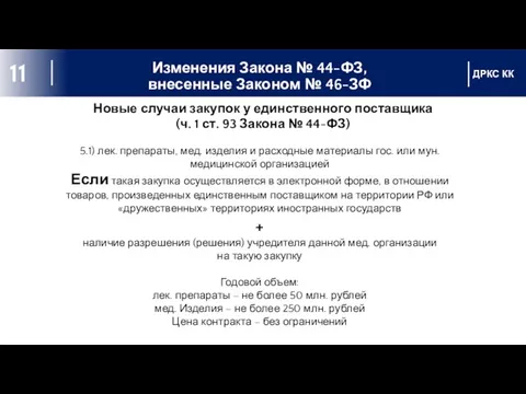 Изменения Закона № 44-ФЗ, внесенные Законом № 46-ЗФ ДРКС КК 11