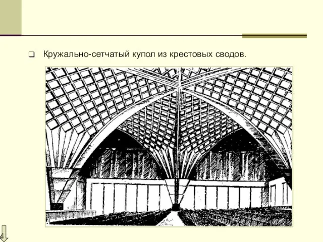 Кружально-сетчатый купол из крестовых сводов.