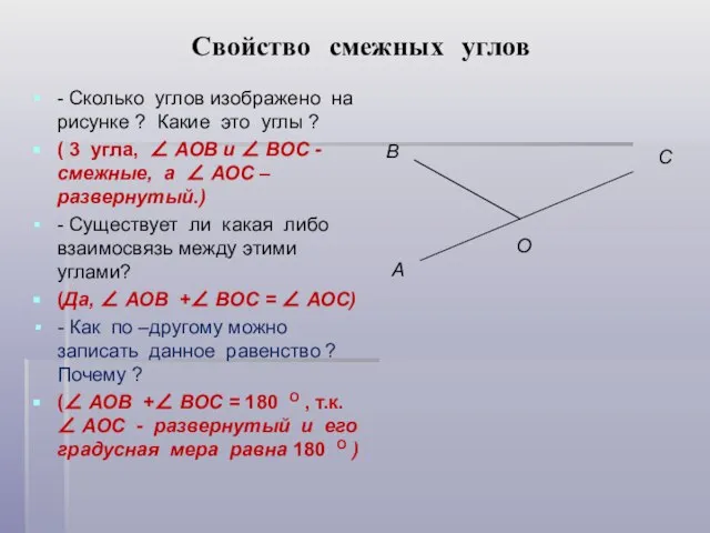 Свойство смежных углов - Сколько углов изображено на рисунке ? Какие