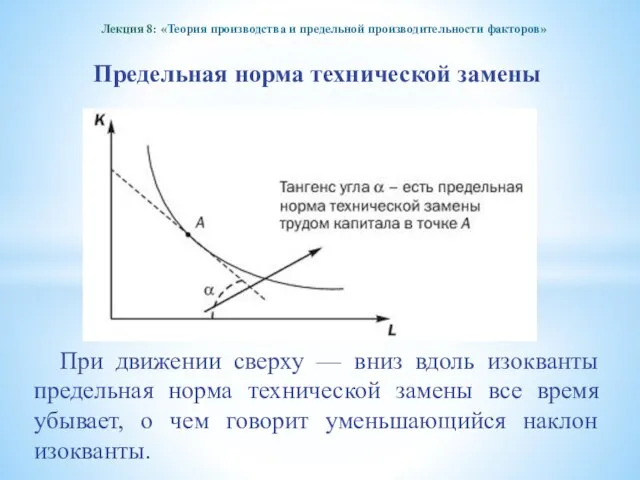 Лекция 8: «Теория производства и предельной производительности факторов» Предельная норма технической