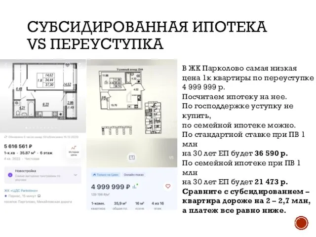 СУБСИДИРОВАННАЯ ИПОТЕКА VS ПЕРЕУСТУПКА В ЖК Парколово самая низкая цена 1к