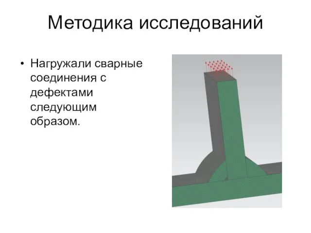 Методика исследований Нагружали сварные соединения с дефектами следующим образом.