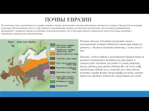 На изменение почв и растительности огромное влияние оказала многовековая сельскохозяйственная деятельность